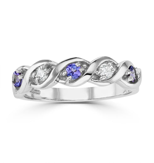 Tanzanite 2.25 x 2.25mm And Diamond 18K White Gold Ring